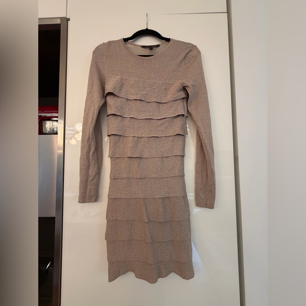 BCBGMaxAzria Beige Layered Long Sleeve Dress
